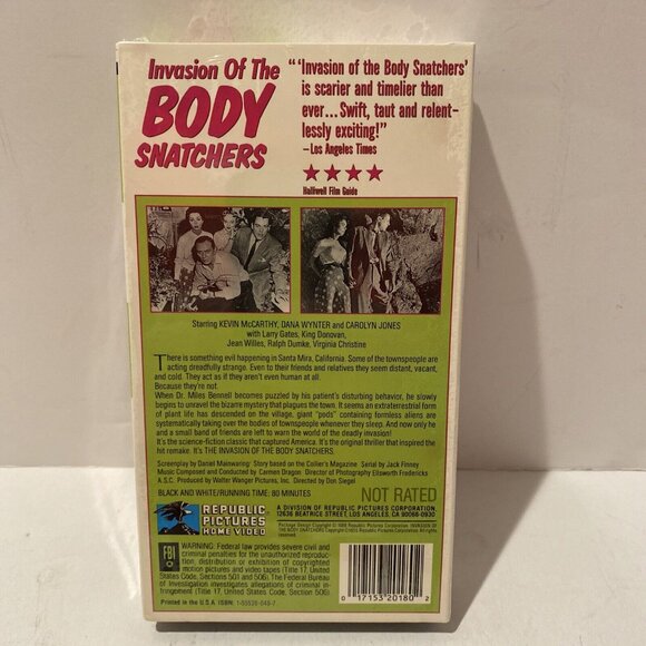 Invasion of the Body Snatchers (VHS, 1988, BW Version) Factory Sealed - Picture 2 of 5
